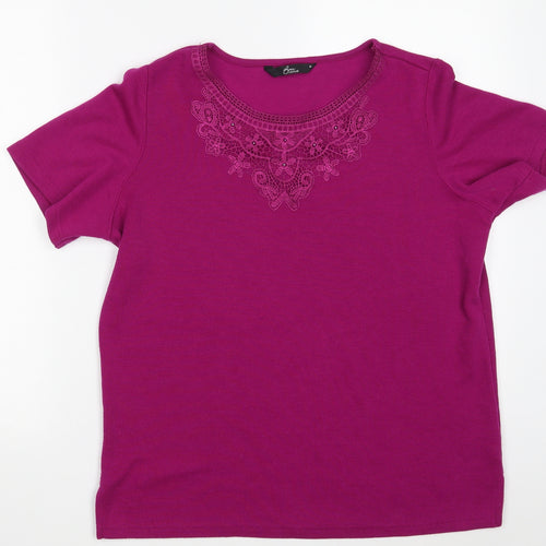 Bonmarché Womens Purple Round Neck Floral Polyester Pullover Jumper Size M