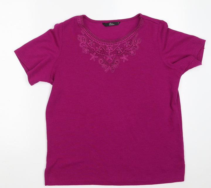 Bonmarché Womens Purple Round Neck Floral Polyester Pullover Jumper Size M