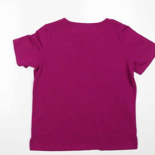 Bonmarché Womens Purple Round Neck Floral Polyester Pullover Jumper Size M