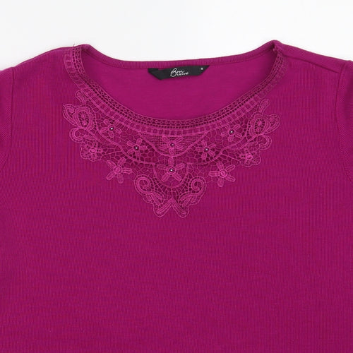 Bonmarché Womens Purple Round Neck Floral Polyester Pullover Jumper Size M