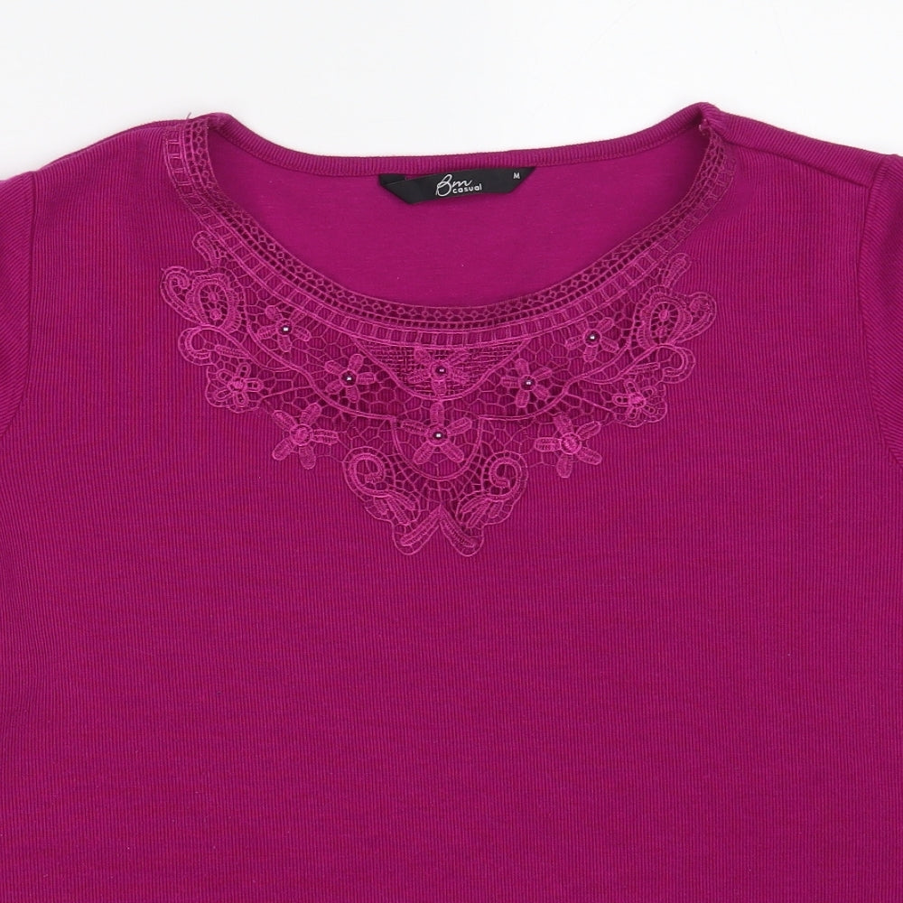 Bonmarché Womens Purple Round Neck Floral Polyester Pullover Jumper Size M