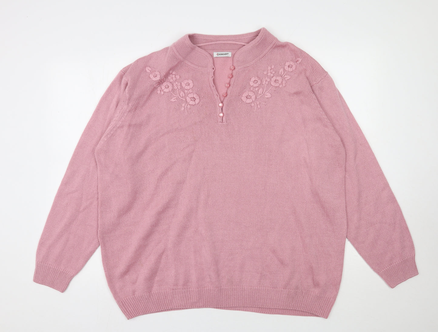 Damart Womens Pink Round Neck  Acrylic Pullover Jumper Size 26