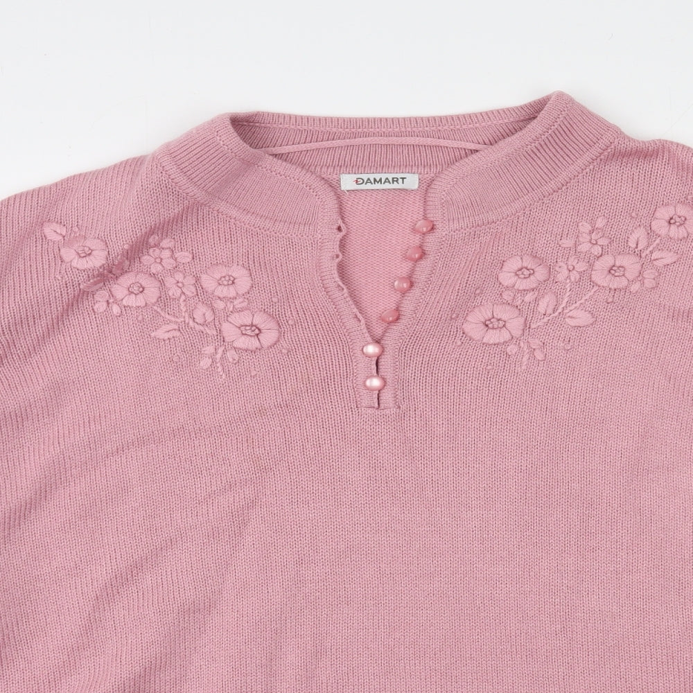 Damart Womens Pink Round Neck  Acrylic Pullover Jumper Size 26