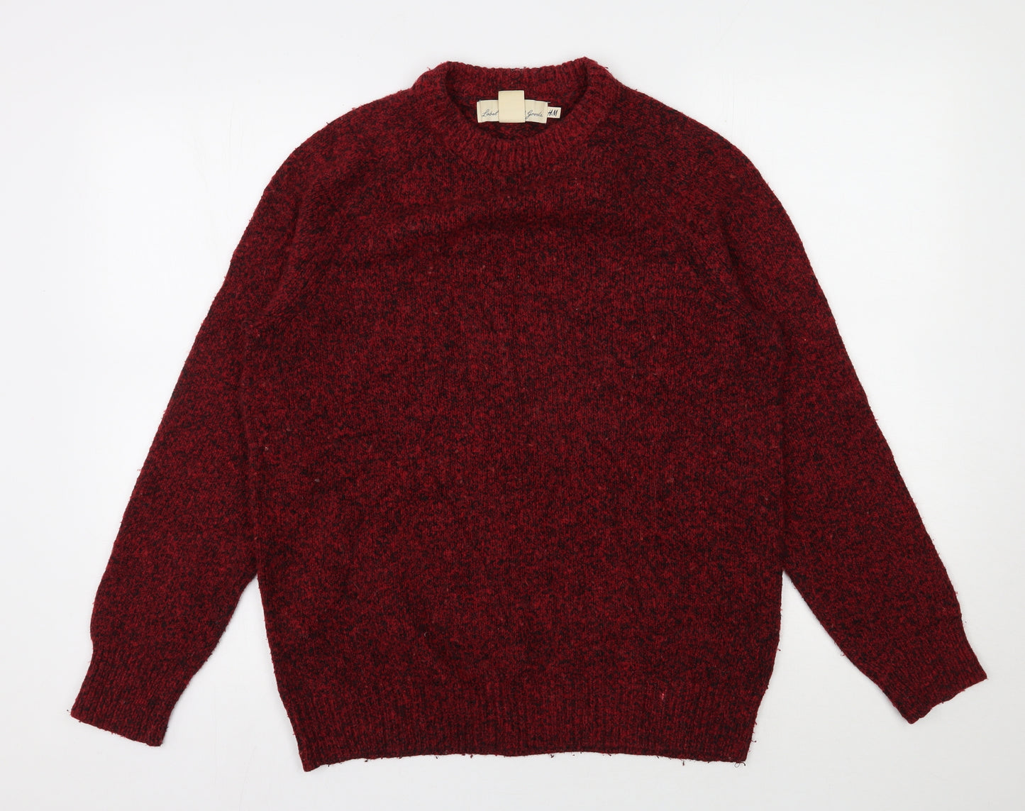 H&M Mens Red Round Neck  Cotton Pullover Jumper Size M