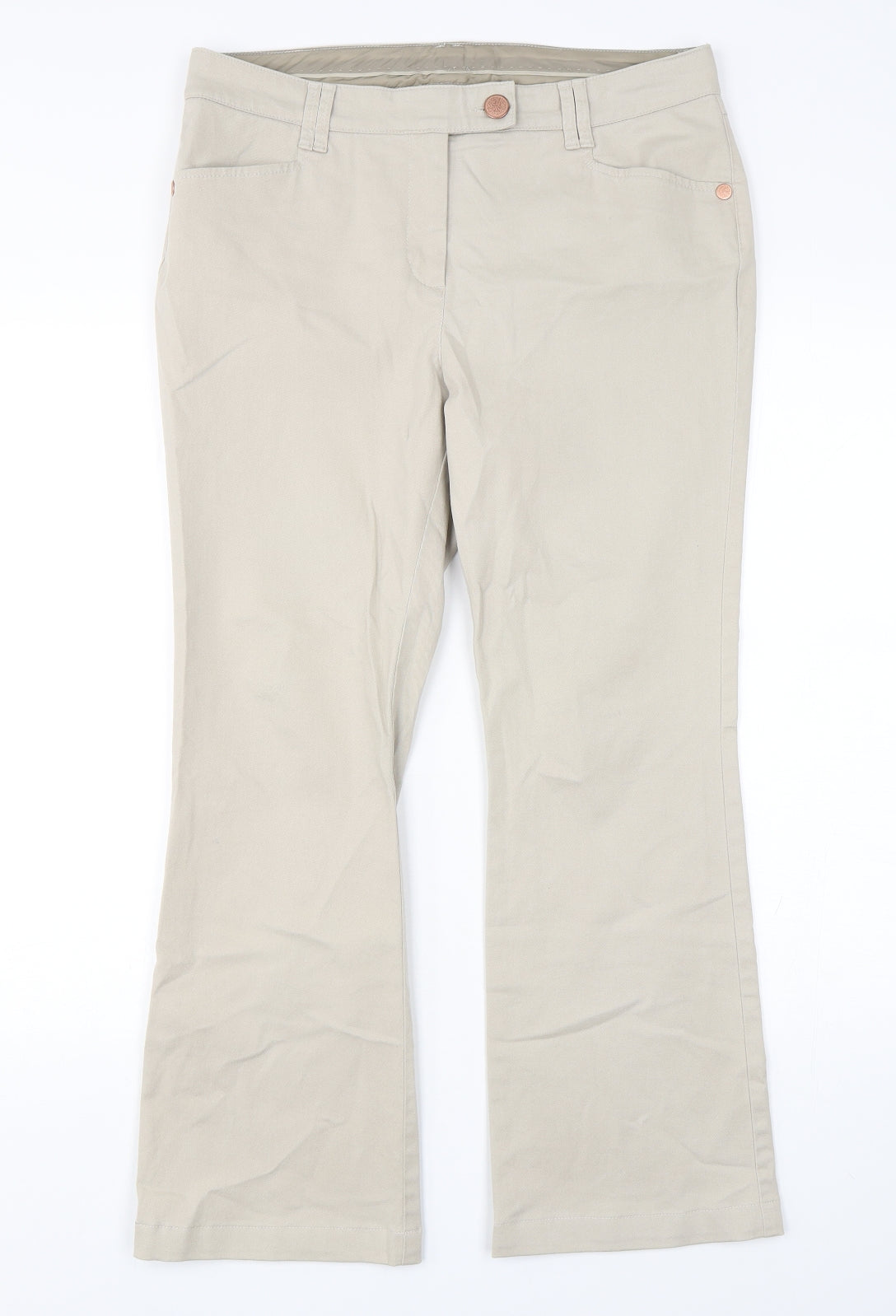 Per Una  Womens Beige  Cotton Chino Trousers Size 12 L28 in Regular