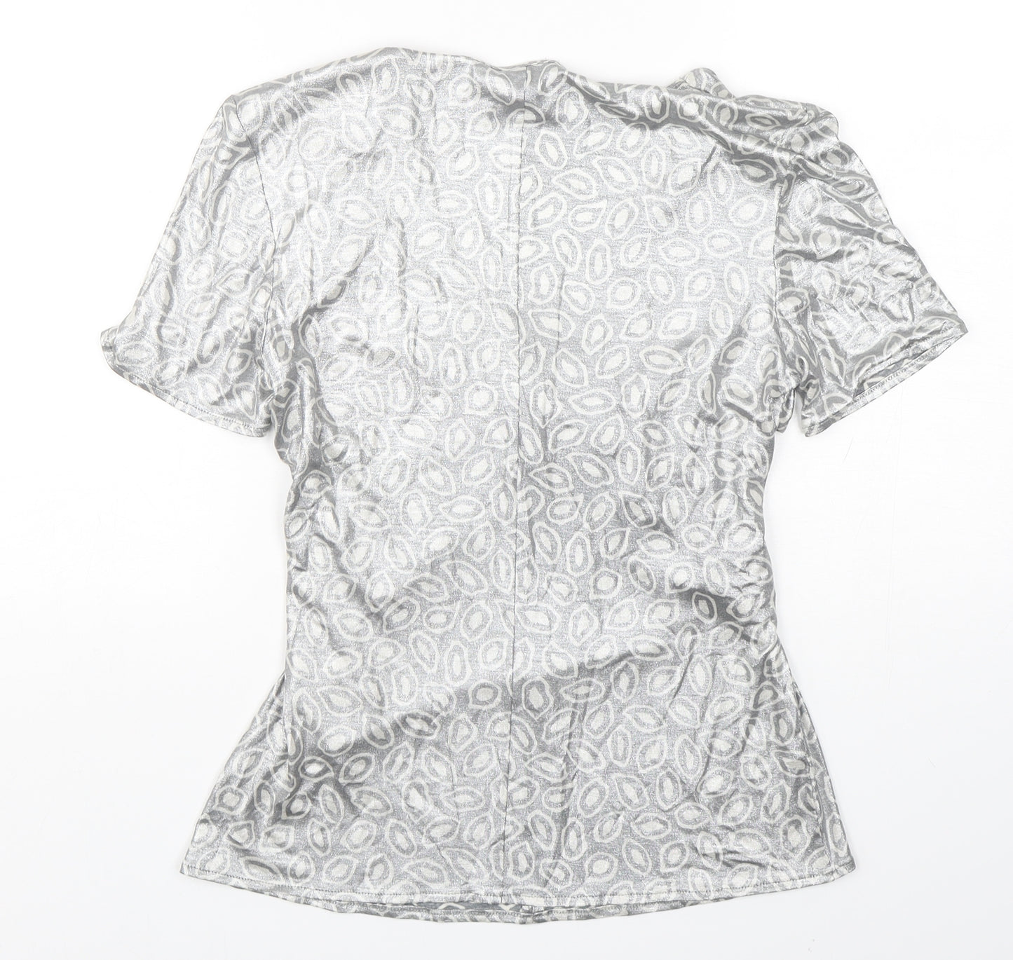 Gil Bret Womens Silver Animal Print Viscose Basic Blouse Size 10 V-Neck