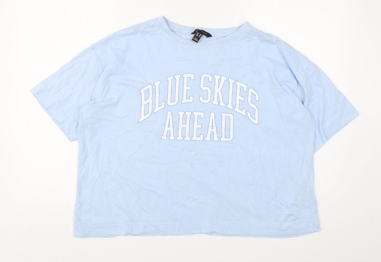 New Look Womens Blue  Cotton Basic T-Shirt Size 16 Round Neck