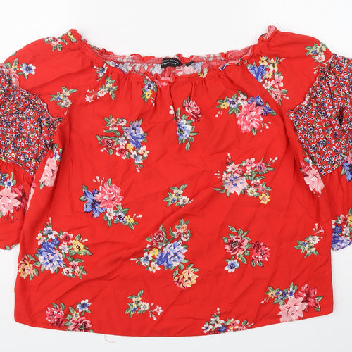 Dorothy Perkins Womens Red Floral Viscose Basic Blouse Size 16 Boat Neck