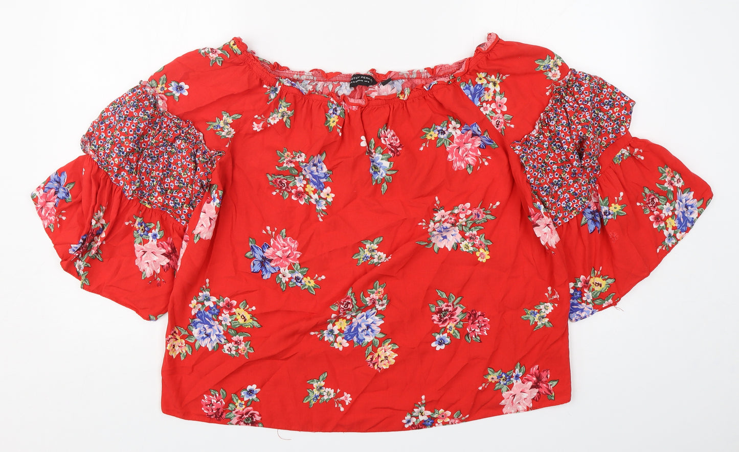 Dorothy Perkins Womens Red Floral Viscose Basic Blouse Size 16 Boat Neck