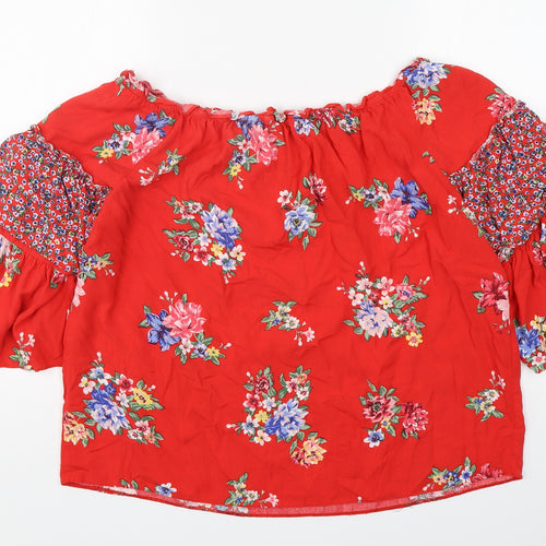Dorothy Perkins Womens Red Floral Viscose Basic Blouse Size 16 Boat Neck