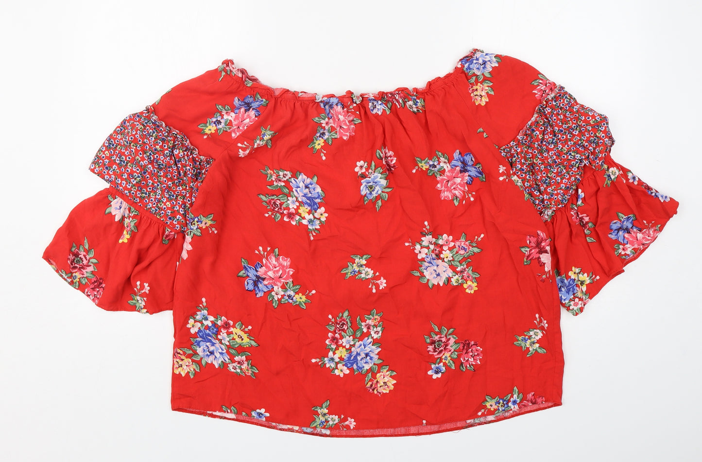 Dorothy Perkins Womens Red Floral Viscose Basic Blouse Size 16 Boat Neck