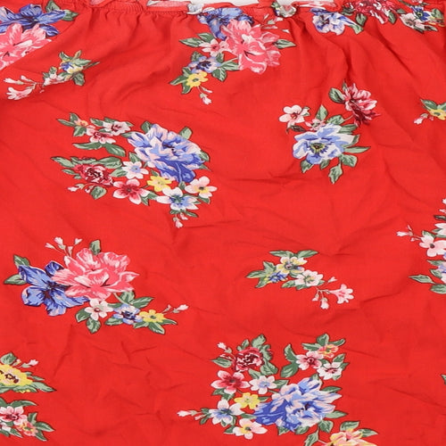 Dorothy Perkins Womens Red Floral Viscose Basic Blouse Size 16 Boat Neck