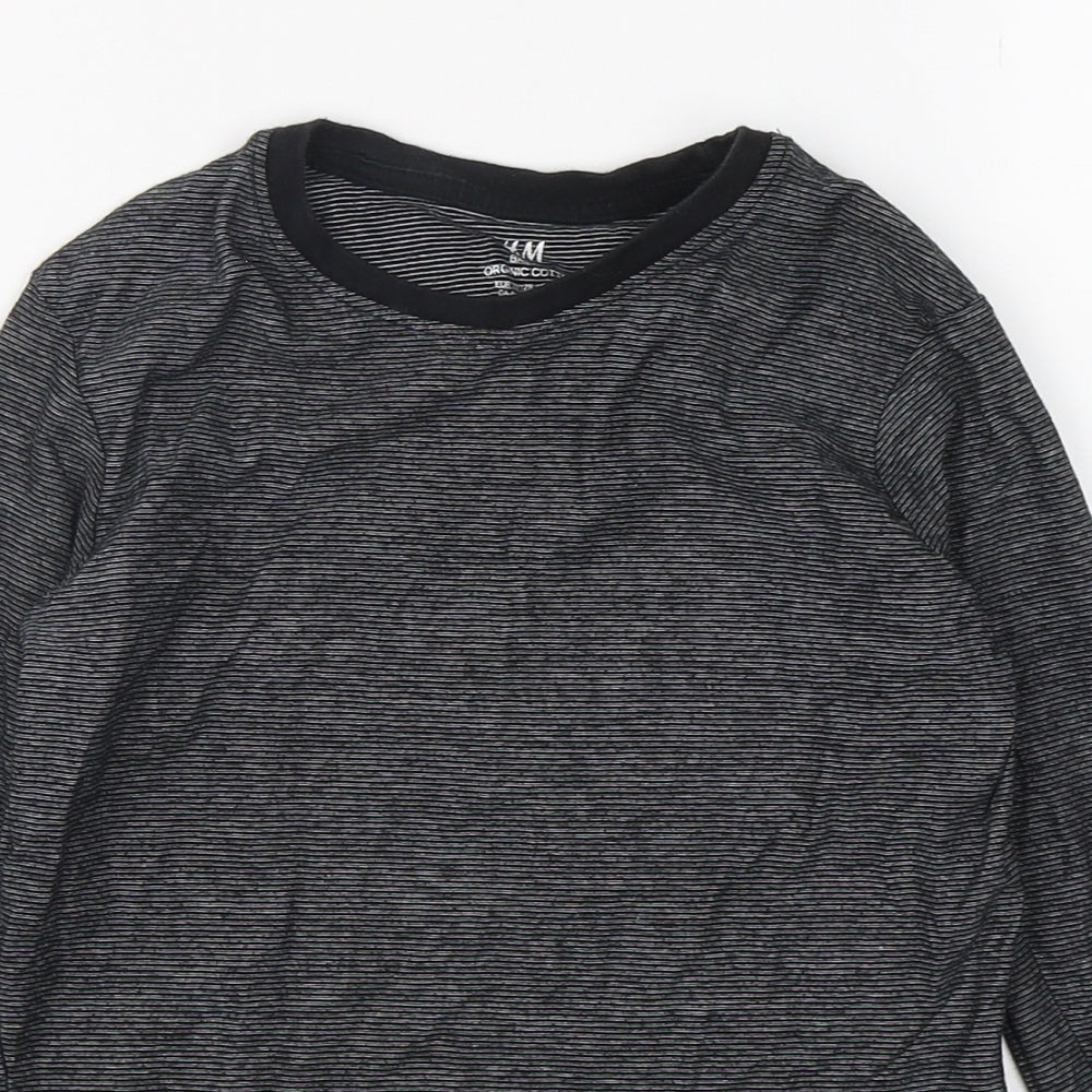 H&M Boys Grey Striped Cotton Basic T-Shirt Size 7-8 Years Round Neck Pullover