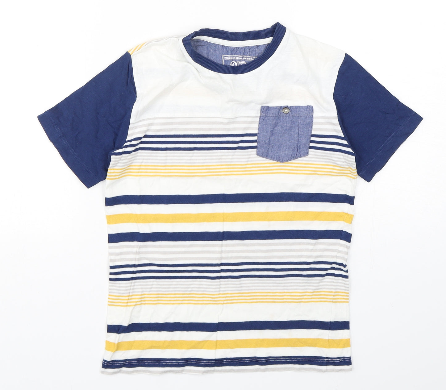 Matalan Boys Multicoloured Striped Cotton Basic T-Shirt Size 8-9 Years Round Neck Pullover