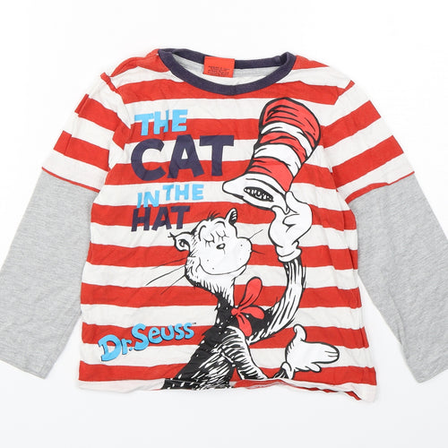 BHS Boys Multicoloured Spotted Cotton Basic T-Shirt Size 7 Years Round Neck Pullover - Cat in the Hat