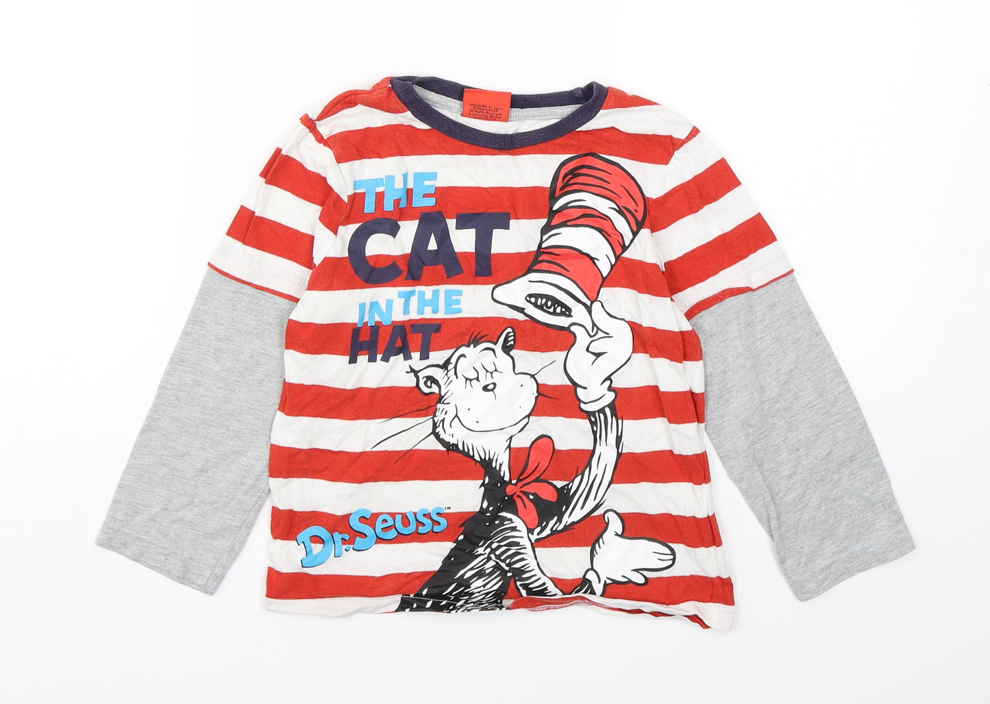 BHS Boys Multicoloured Spotted Cotton Basic T-Shirt Size 7 Years Round Neck Pullover - Cat in the Hat