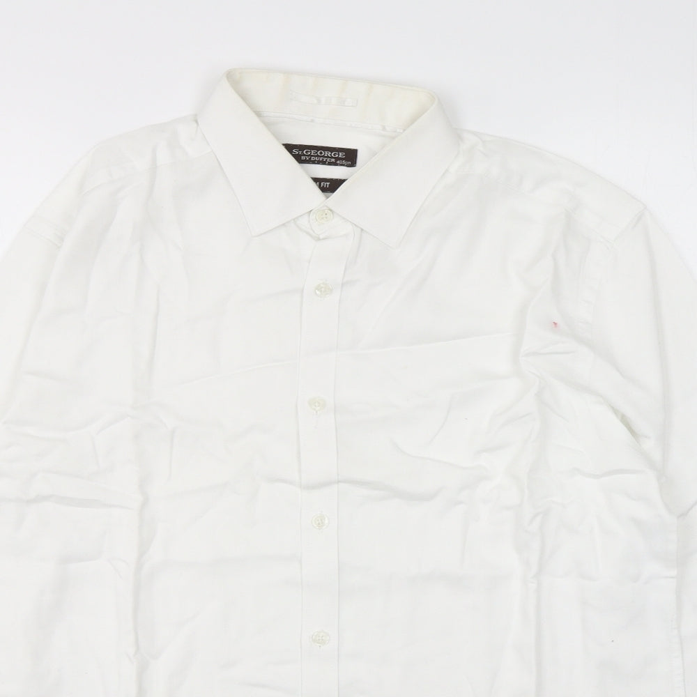 Duffer  Mens White  Cotton  Dress Shirt Size 16 Collared Button
