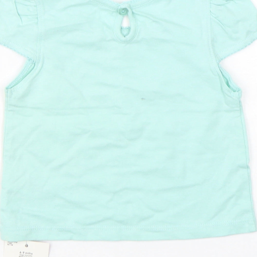 Cherokee Girls Green  Cotton Basic T-Shirt Size 6-9 Months Round Neck Pullover
