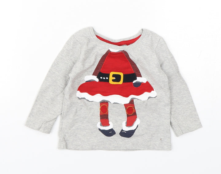 NEXT Boys Grey  Cotton Basic T-Shirt Size 3-6 Months Round Neck Pullover - Christmas