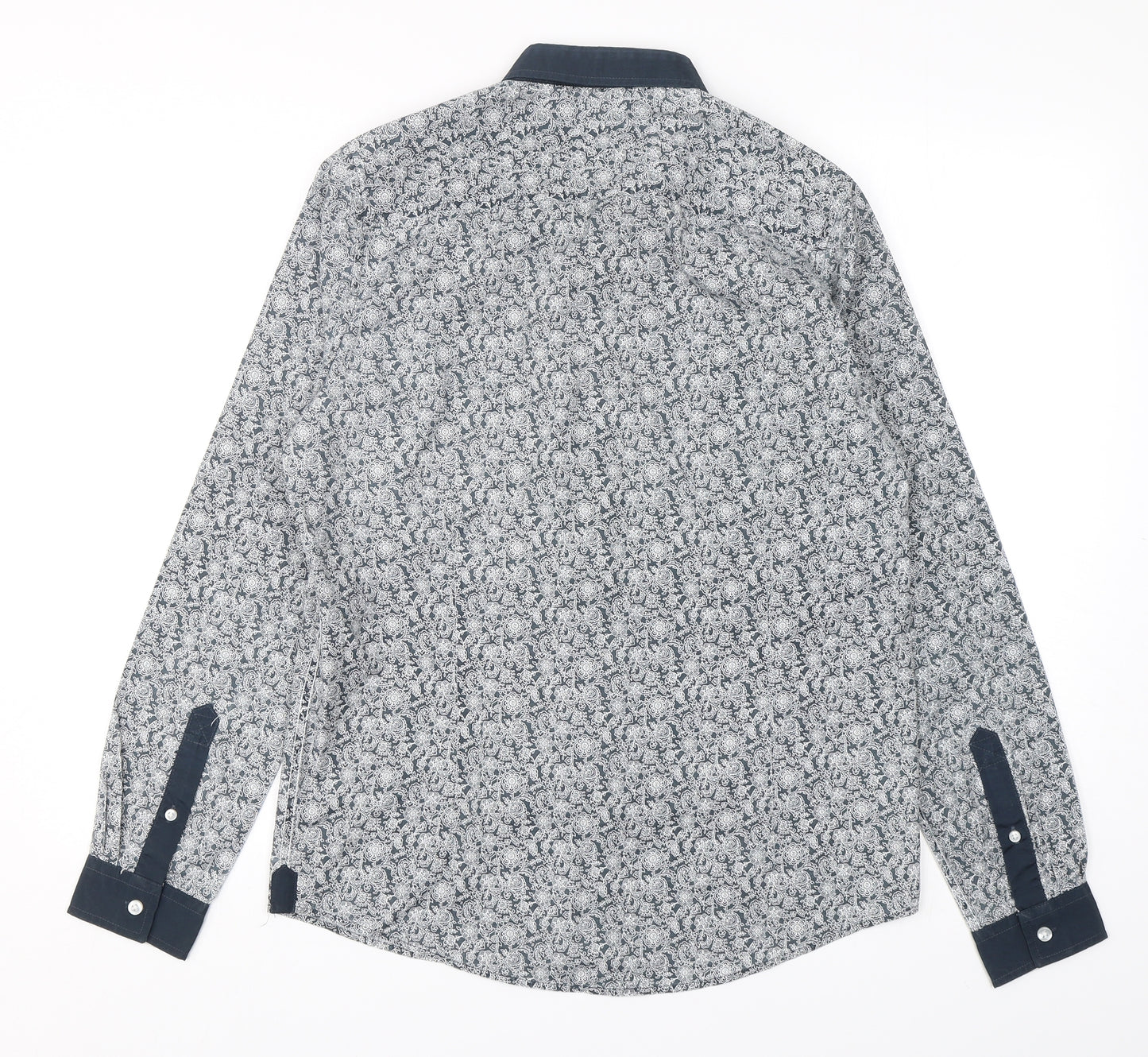 Retro Fire Mens Grey Paisley Polyester  Button-Up Size S Collared Button