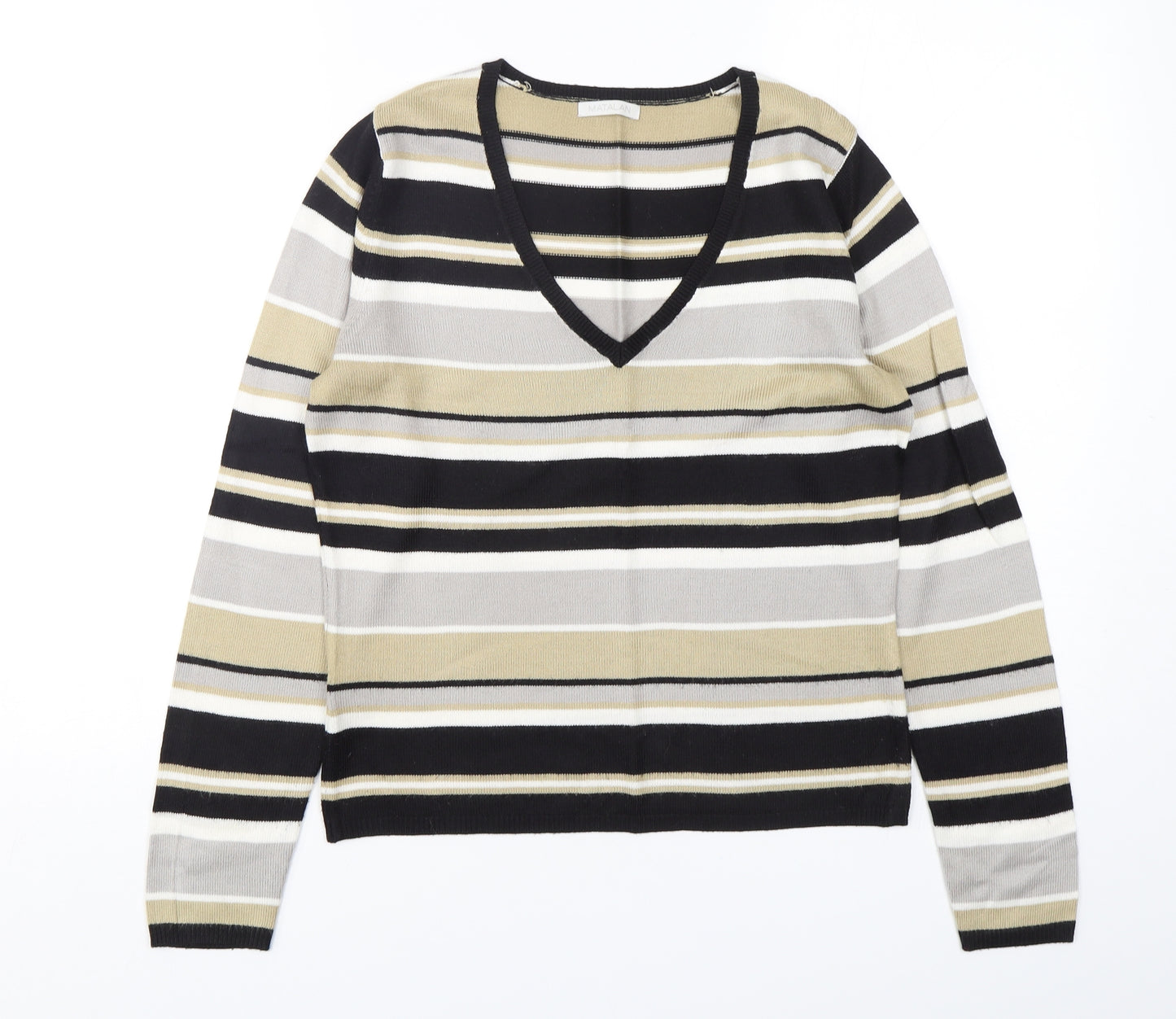 Matalan Womens Multicoloured Collared Striped Acrylic Pullover Jumper Size 10