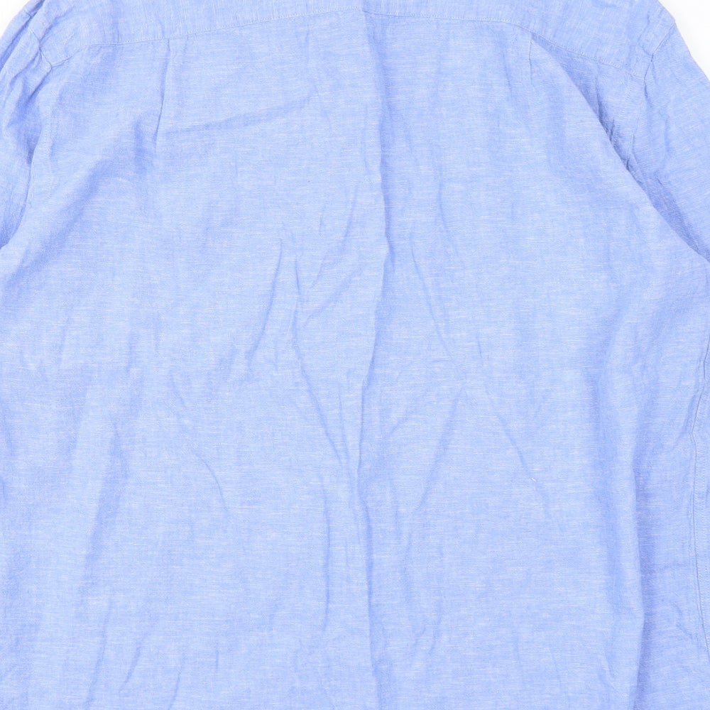 Samuel Windsor Mens Blue  Linen  Button-Up Size L Collared Button