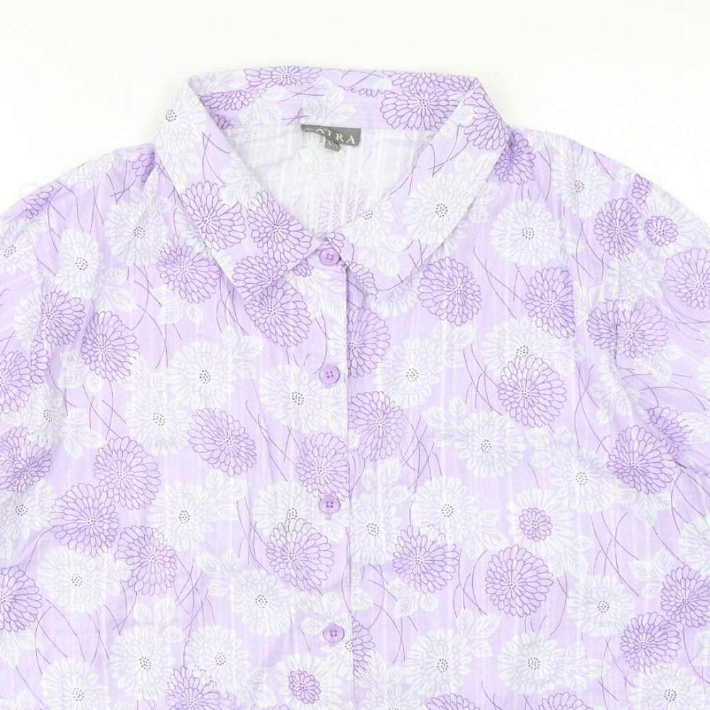 Patra Womens Purple Floral Cotton Basic Button-Up Size 2XL Collared