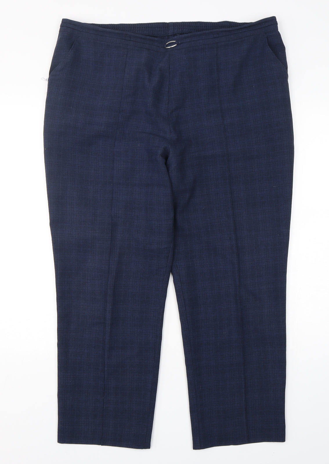 Marks and Spencer Womens Blue Check Polyester Trousers  Size 18 L27 in Regular