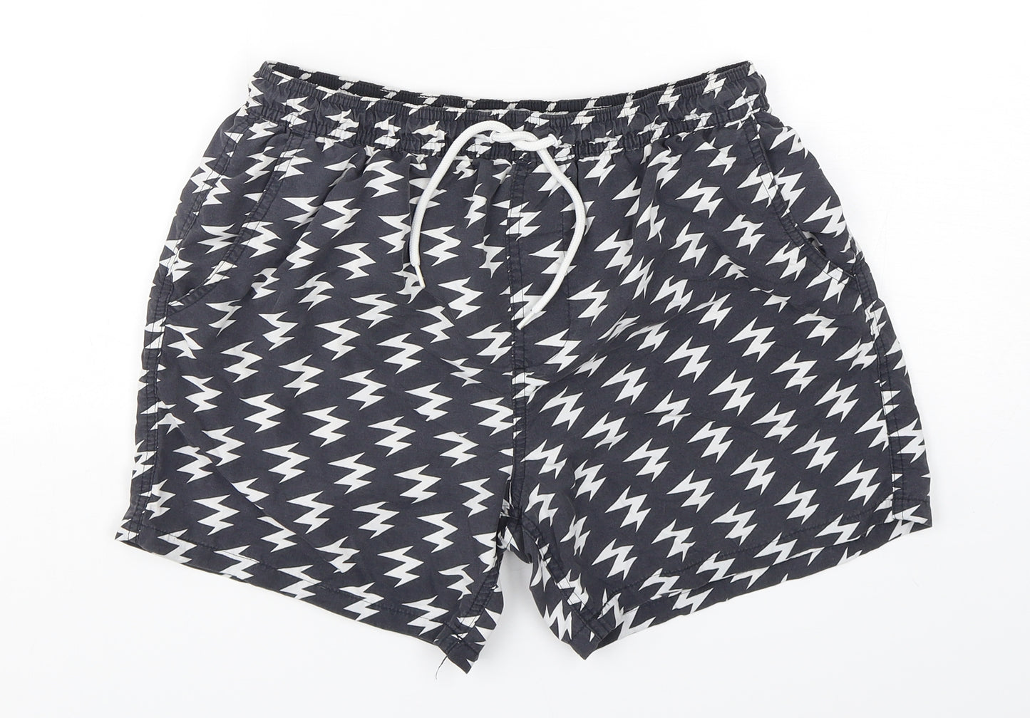 brave Soul  Mens Grey Geometric Polyester Bermuda Shorts Size M  Regular  - Swim Shorts