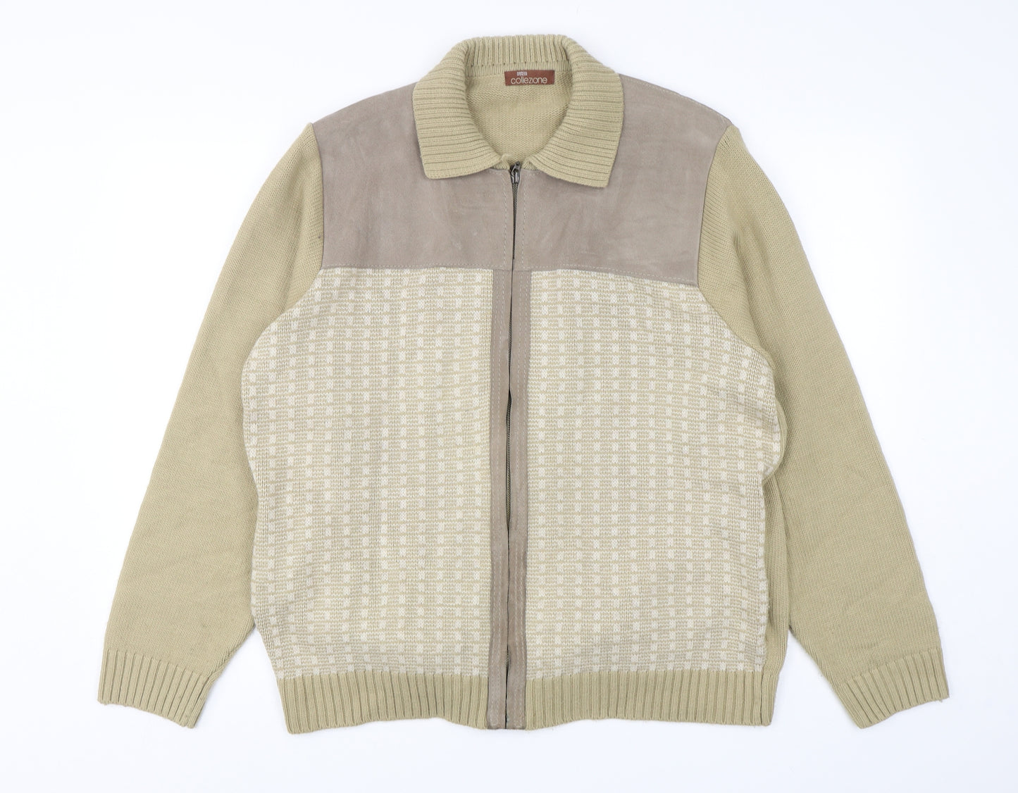 Marks and Spencer Mens Beige Collared  Acrylic Cardigan Jumper Size L