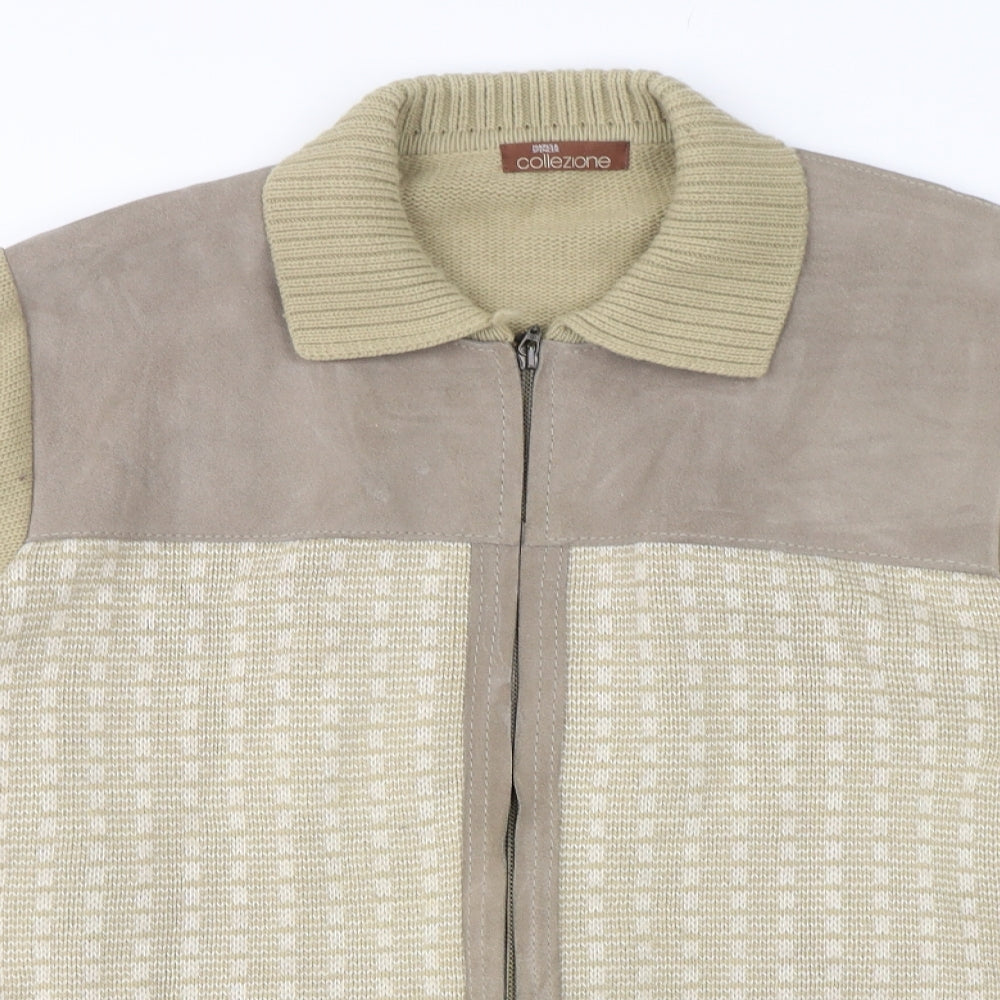 Marks and Spencer Mens Beige Collared  Acrylic Cardigan Jumper Size L