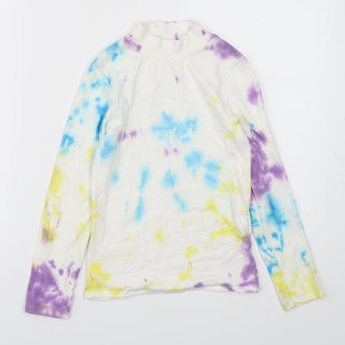 NEXT Girls Multicoloured Geometric Cotton Basic T-Shirt Size 9 Years Mock Neck Pullover - Tie dye