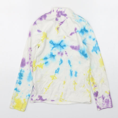 NEXT Girls Multicoloured Geometric Cotton Basic T-Shirt Size 9 Years Mock Neck Pullover - Tie dye