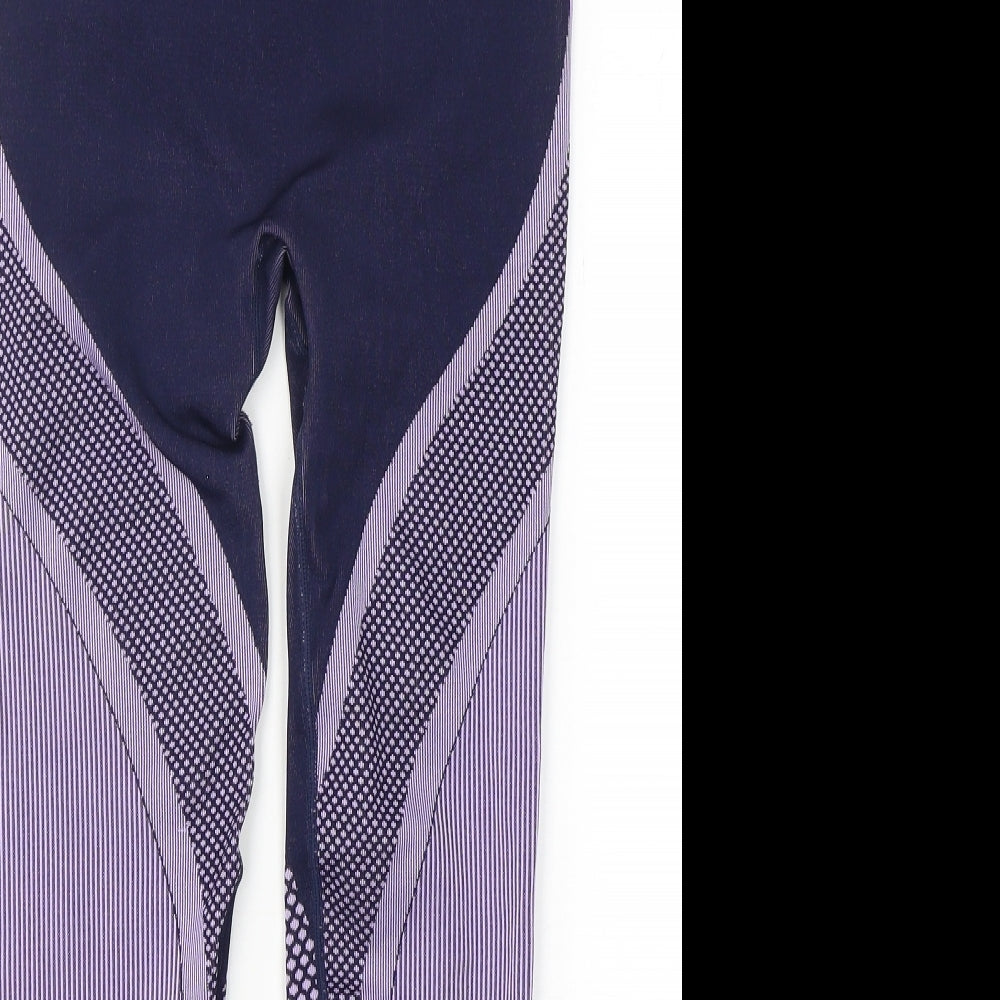 Fabletics Womens Purple Striped Polyester Compression Leggings Size M L26 in Regular