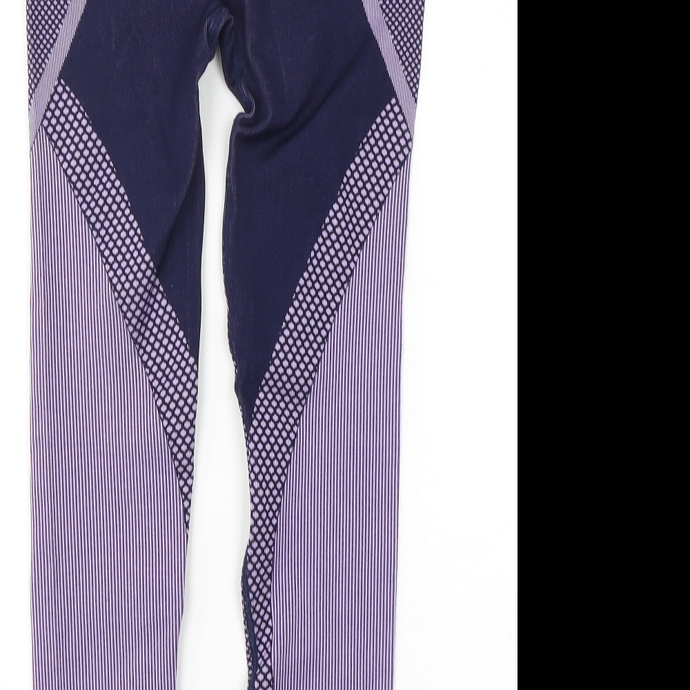 Fabletics Womens Purple Striped Polyester Compression Leggings Size M L26 in Regular