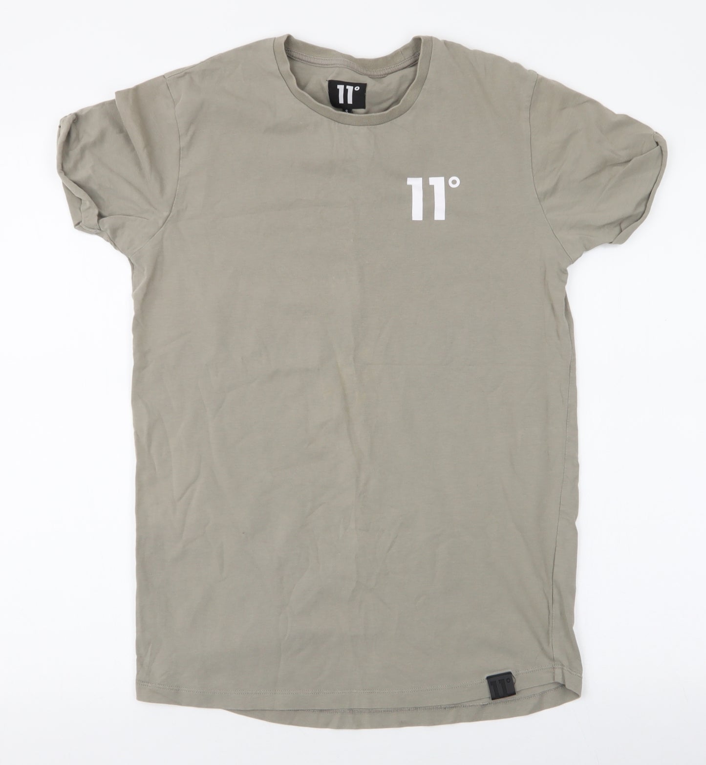11 degrees Mens Green  Cotton  T-Shirt Size S Round Neck
