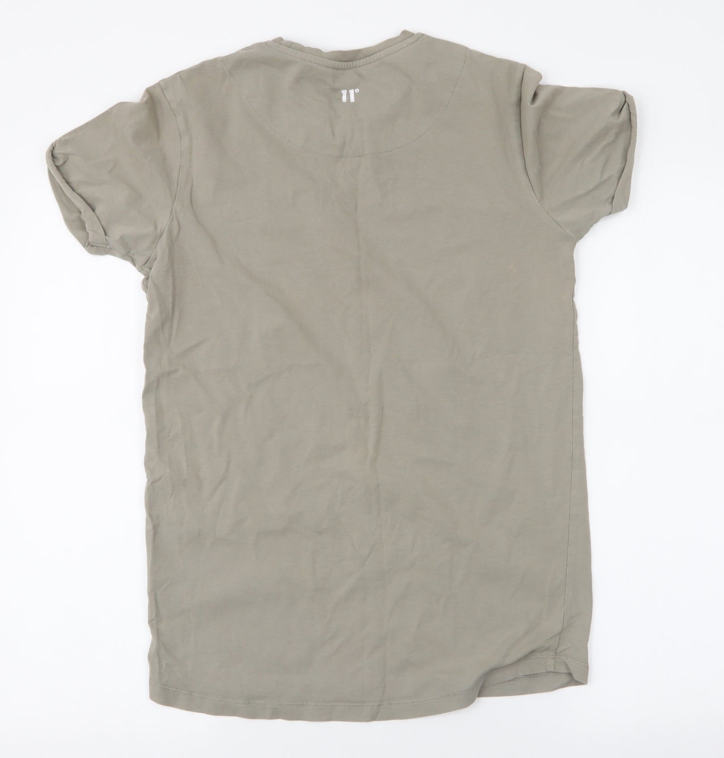 11 degrees Mens Green  Cotton  T-Shirt Size S Round Neck