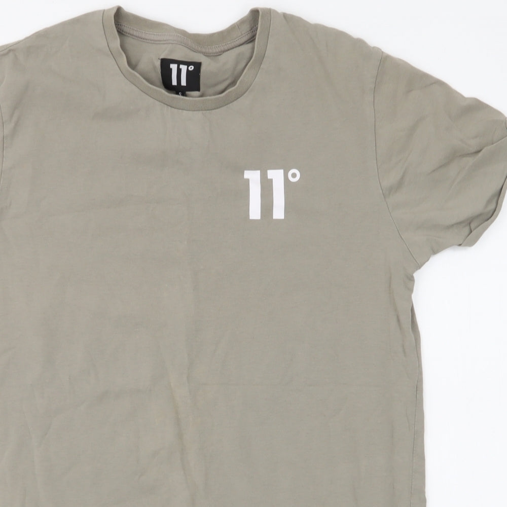 11 degrees Mens Green  Cotton  T-Shirt Size S Round Neck