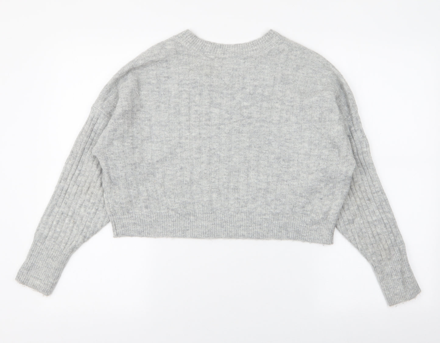 Topshop Womens Grey Round Neck  Acrylic Pullover Jumper Size 8   - Cropped
