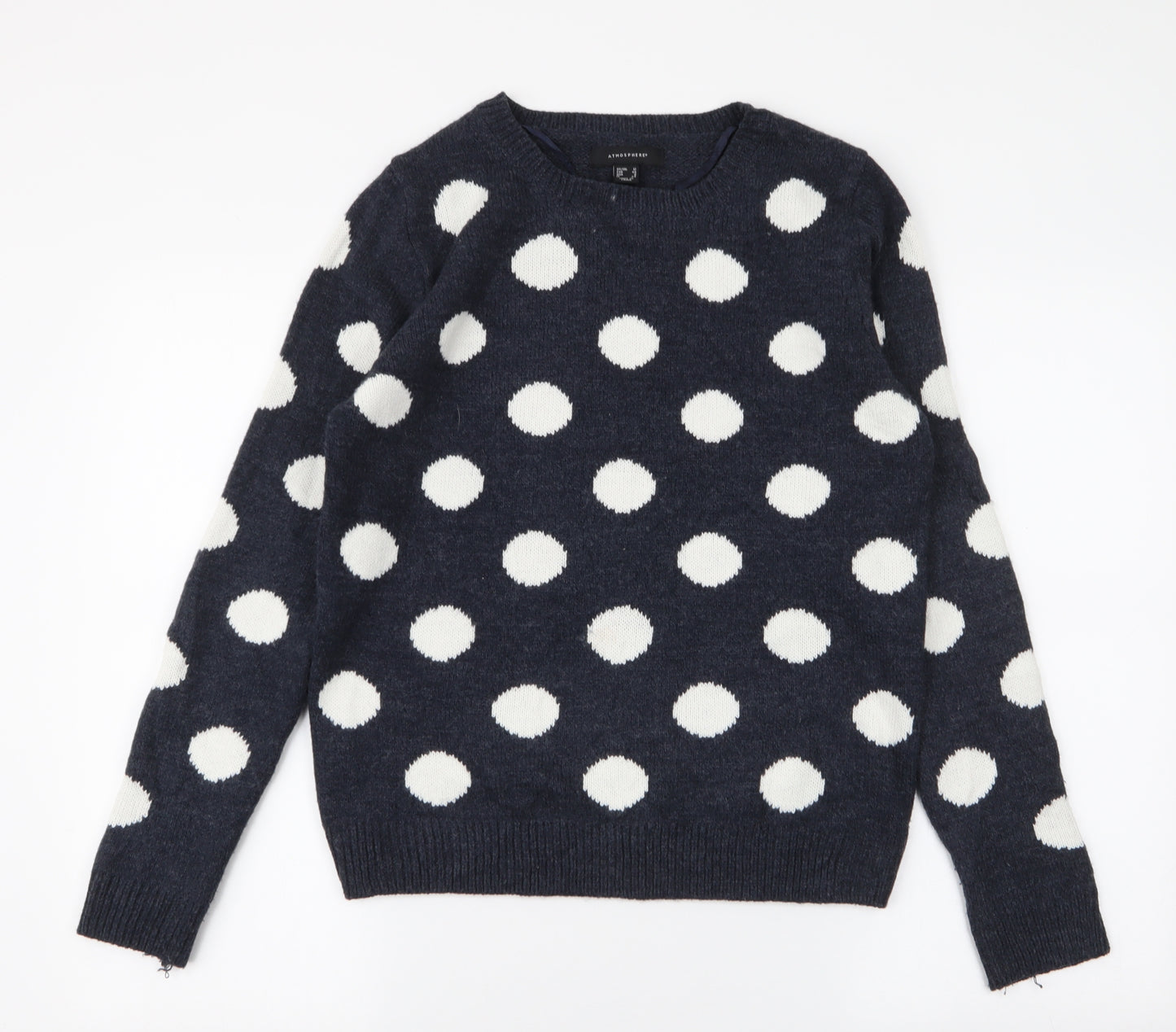 Atmophere Womens Blue Round Neck Polka Dot Acrylic Pullover Jumper Size 12