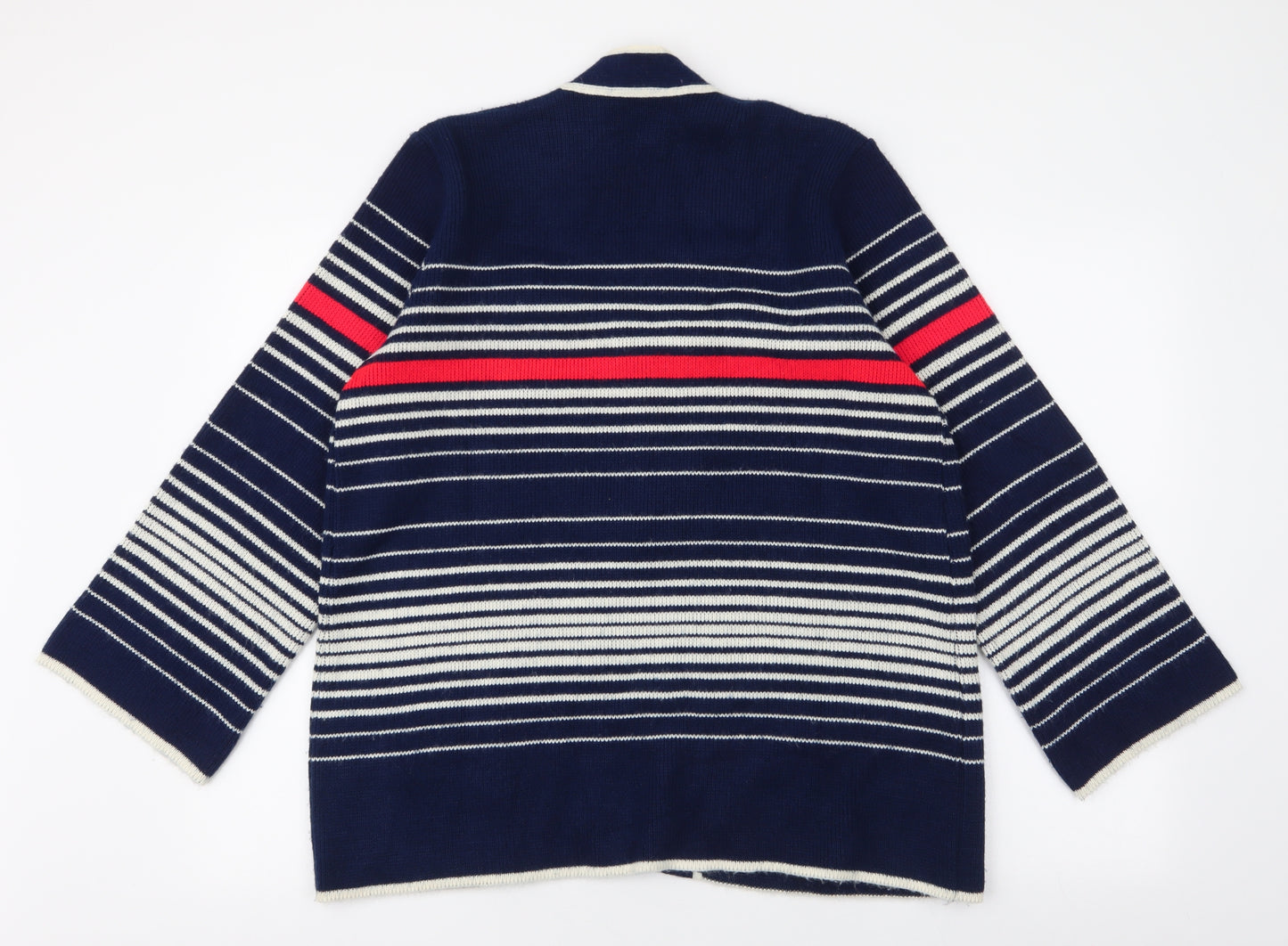 St Michael Womens Multicoloured V-Neck Striped Acrylic Cardigan Jumper Size 18