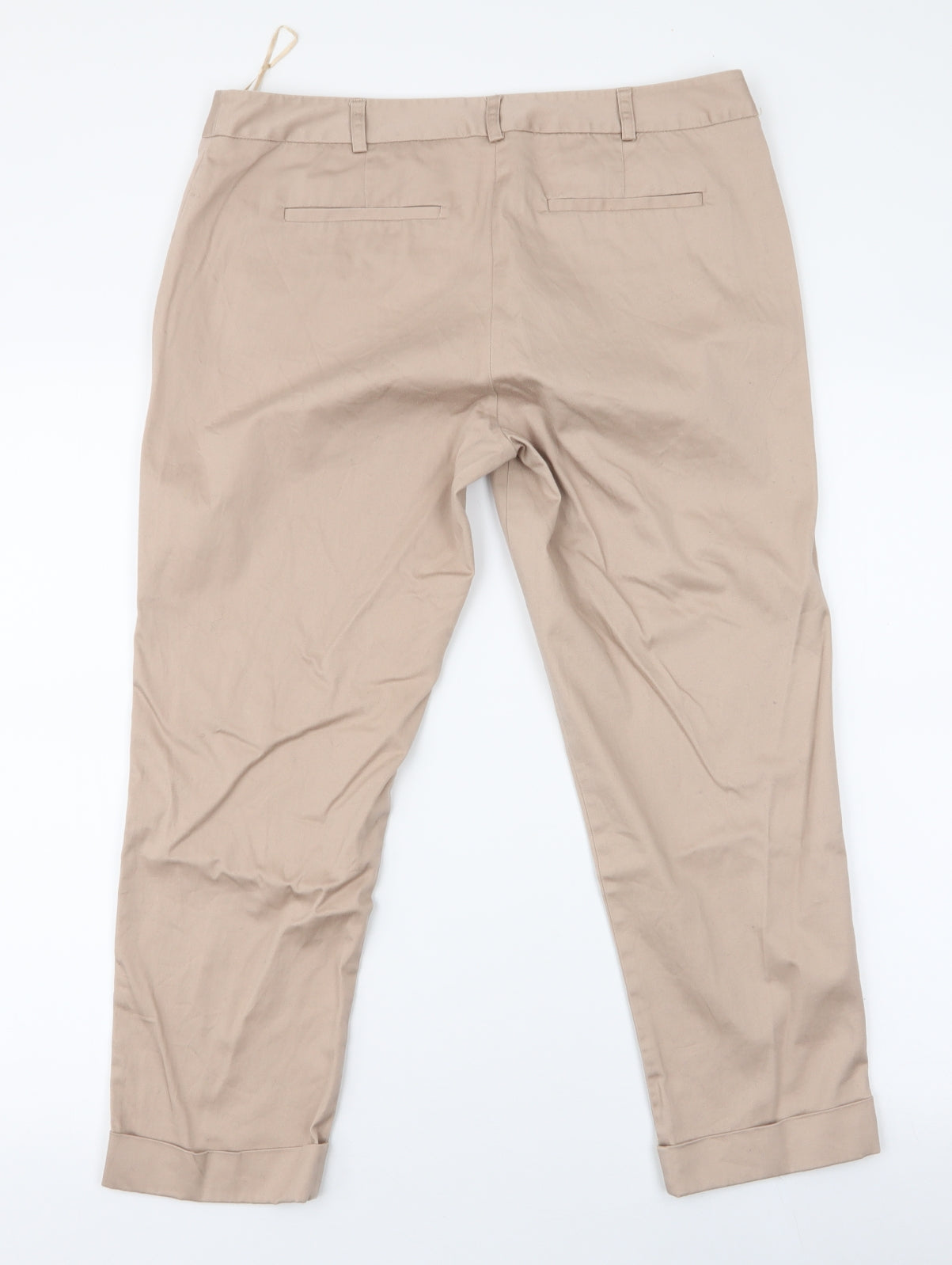 Oasis Womens Beige  Cotton Capri Trousers Size 14 L23 in Regular Zip
