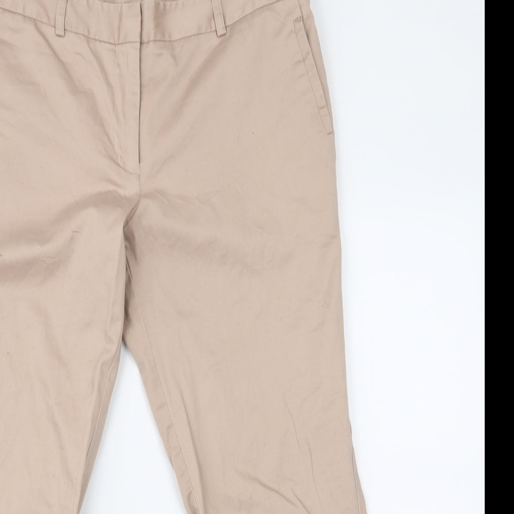 Oasis Womens Beige  Cotton Capri Trousers Size 14 L23 in Regular Zip