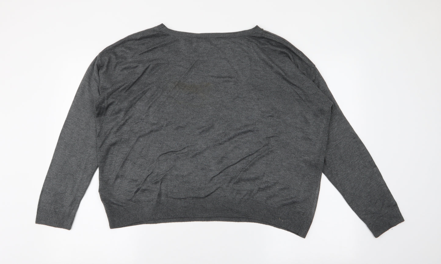 Marks and Spencer Womens Grey Round Neck  Acrylic Pullover Jumper Size 12   - Stars