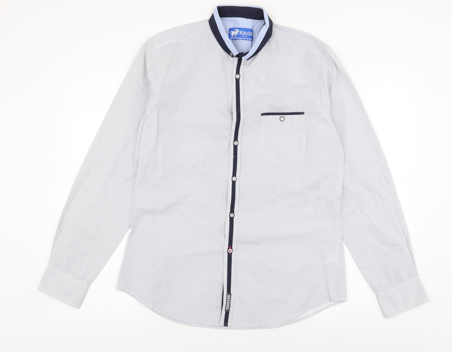 Outrage Mens White Geometric Cotton  Button-Up Size M Collared Button