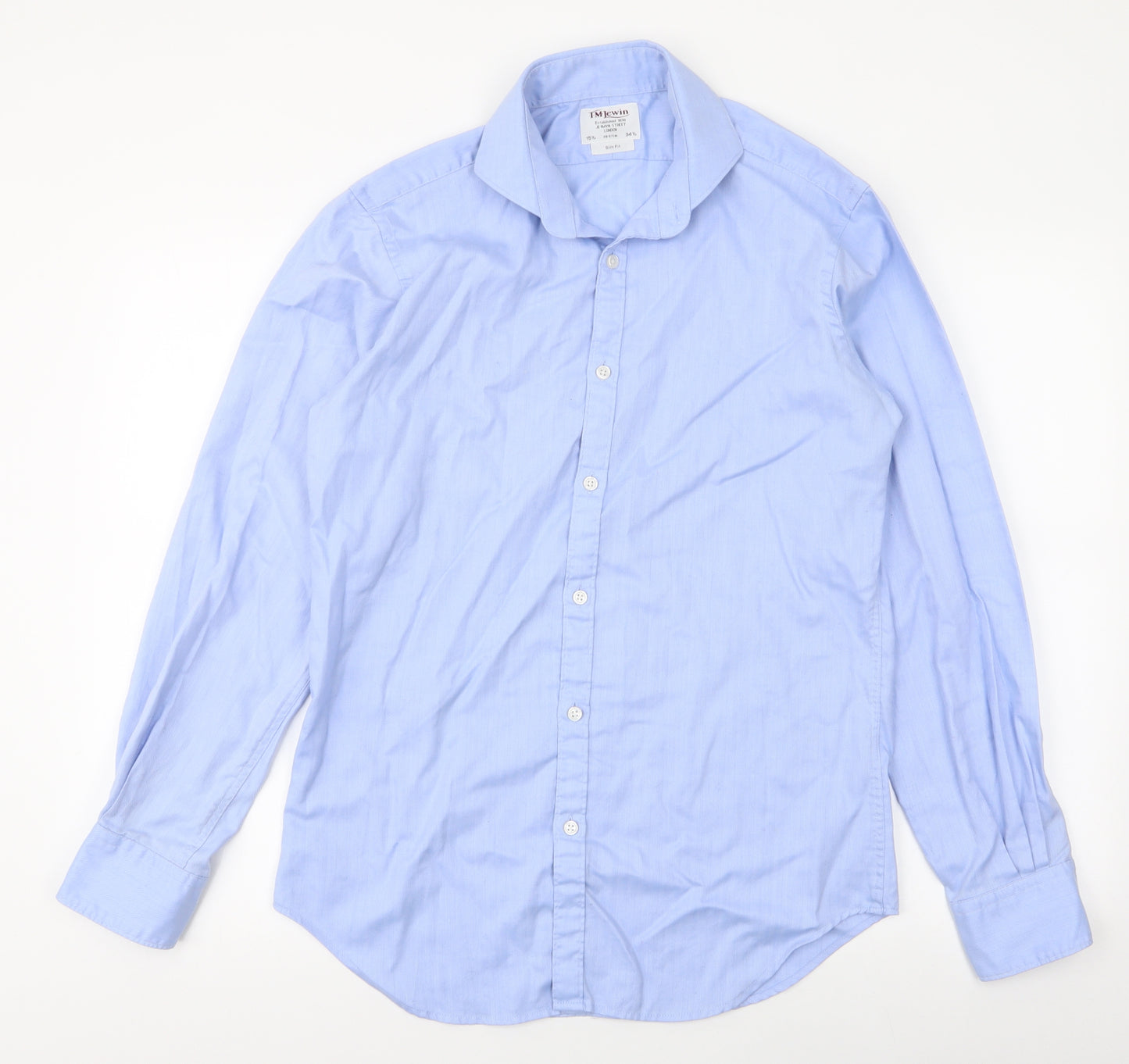 T.M. Lewin Mens Blue  Cotton  Button-Up Size 15.5 Collared Button