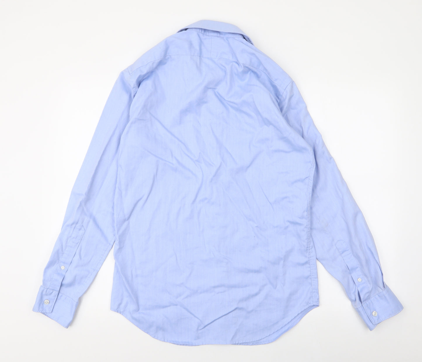 T.M. Lewin Mens Blue  Cotton  Button-Up Size 15.5 Collared Button