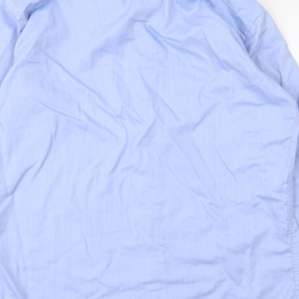 T.M. Lewin Mens Blue  Cotton  Button-Up Size 15.5 Collared Button