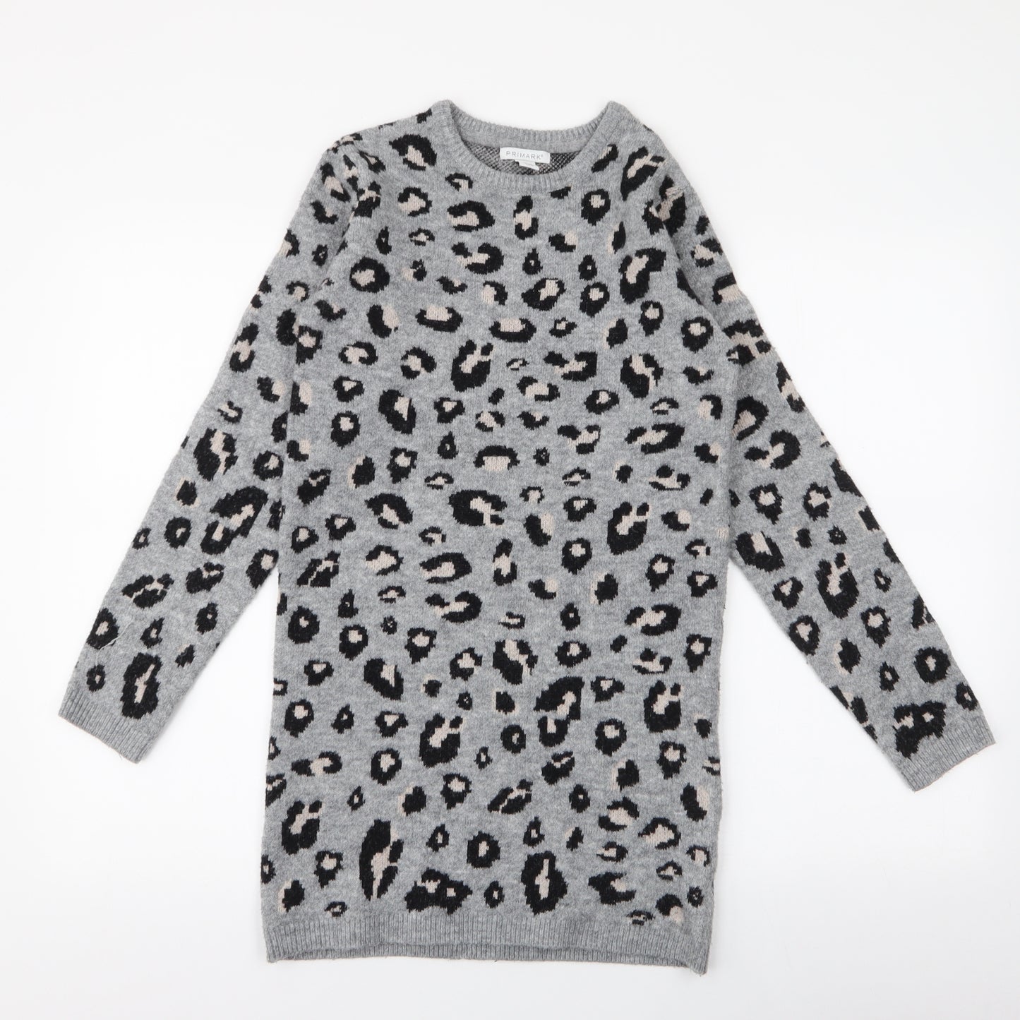 Primark Girls Grey Animal Print Acetate Jumper Dress  Size 13-14 Years  Round Neck Pullover