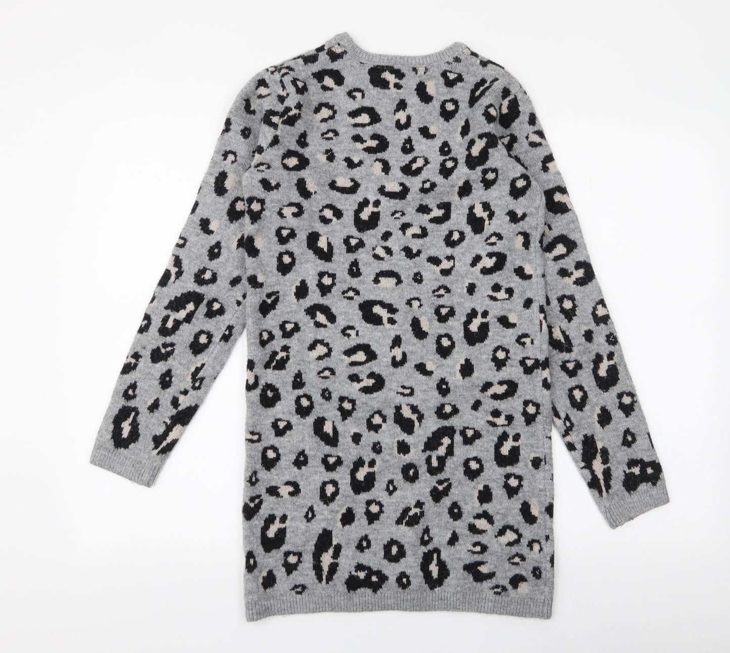Primark Girls Grey Animal Print Acetate Jumper Dress  Size 13-14 Years  Round Neck Pullover